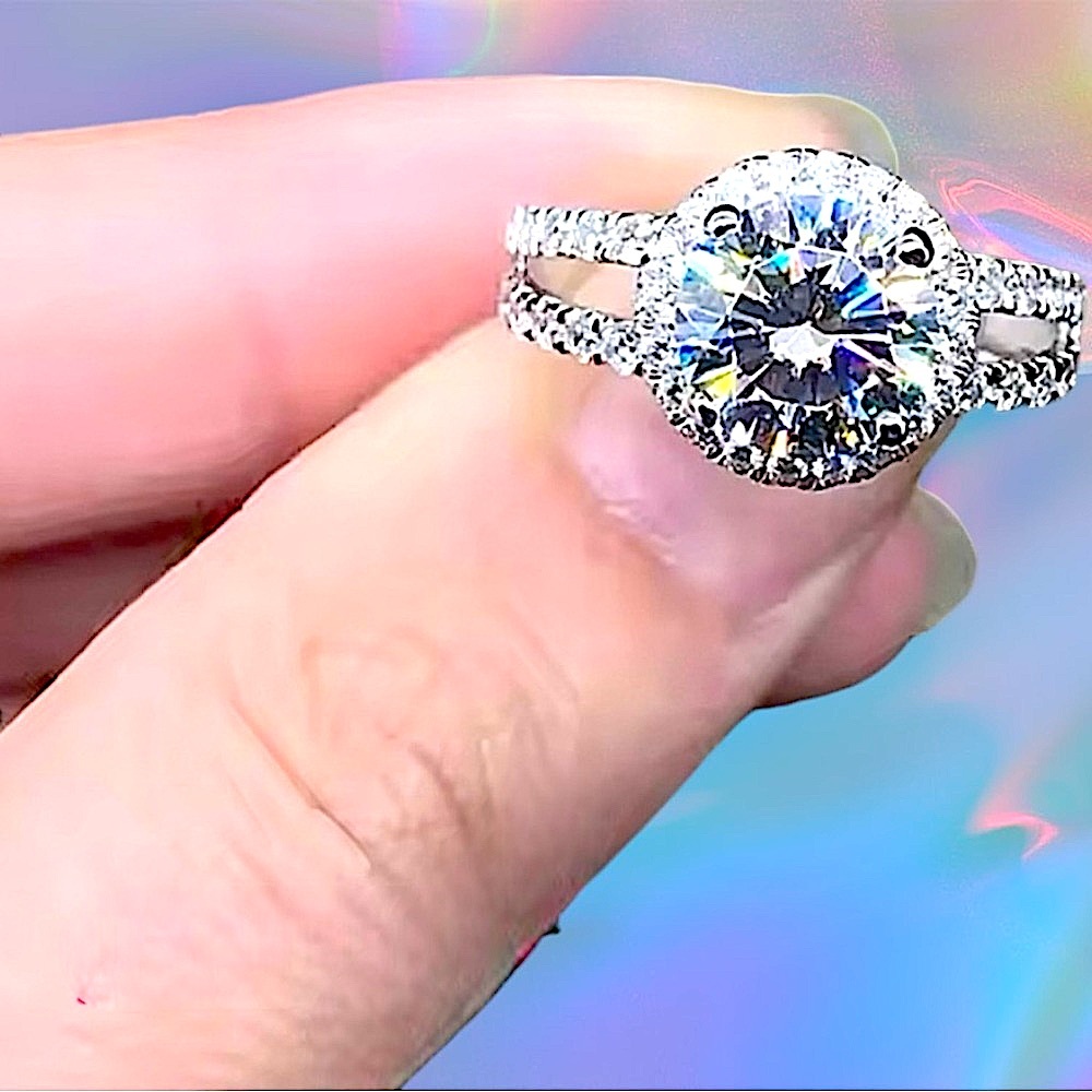 Silver Engagement Anniversary Ring Silver Halo AAA Zircon Solitaire Ring NWT - Picture 6 of 7